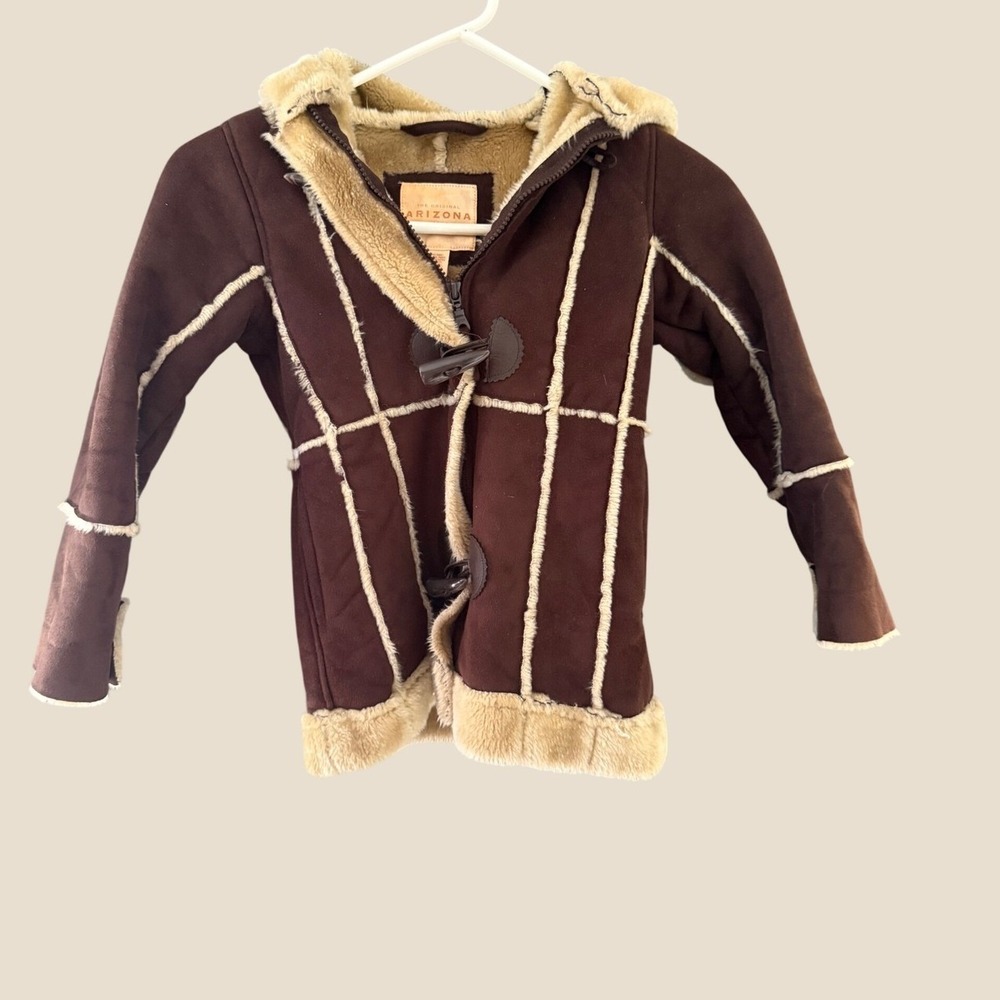 Arizona Jean Girl Y2k Company Kids Brown Faux Shearling Jacket M 5/6 Toggle Fall